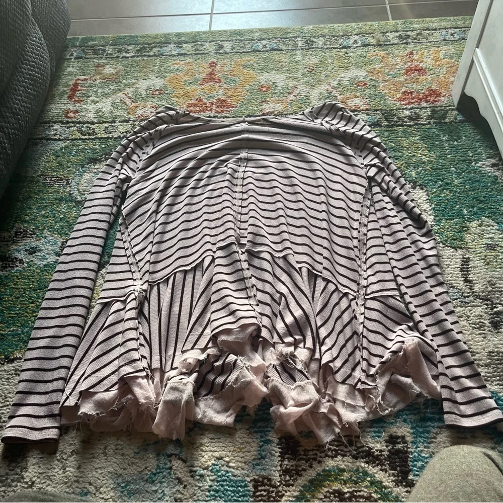 Free people pink and black stripes flowy bohemian blouse